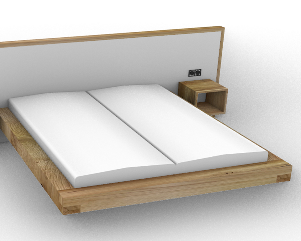White & Oak - Deluxe zwevend eiken bed - balken bed - twee persoons bed