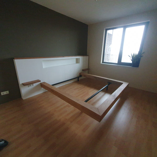 White & Oak - Deluxe zwevend eiken bed - balken bed - twee persoons bed
